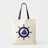 Navy Blue Nautical Boat Wheel Tragetasche (Vorne)