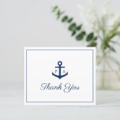 Navy Blue Nautical Budget Hochzeit Dankeschön Kart (Stehend Vorderseite)