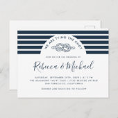 Navy Blue Nautical Bying The Knot Wedding Einladungspostkarte (Vorne/Hinten)
