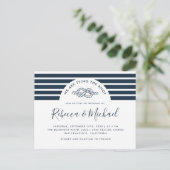 Navy Blue Nautical Bying The Knot Wedding Einladungspostkarte (Stehend Vorderseite)