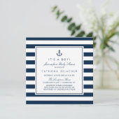 Navy Blue Nautical Es ist eine Baby-Dusche Einladung (Stehend Vorderseite)