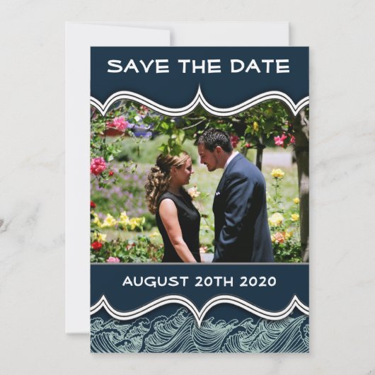 Navy Blue Nautical Foto Speichern Sie die Datumska Save The Date (Vorderseite)