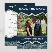 Navy Blue Nautical Foto Speichern Sie die Datumska Save The Date (Vorne/Hinten)