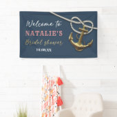 Navy Blue Nautical Gold Anchor Rope Brautparty Banner (Insitu)