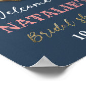 Navy Blue Nautical Gold Anchor Rope Brautparty Poster (Ecke)