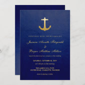 Navy Blue Nautical Imitats Goldfoil Anchor Hochzei Einladung (Vorne/Hinten)