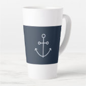 Navy Blue Nautical Minimal Anchor Latte Tasse (Rechte Ecke)