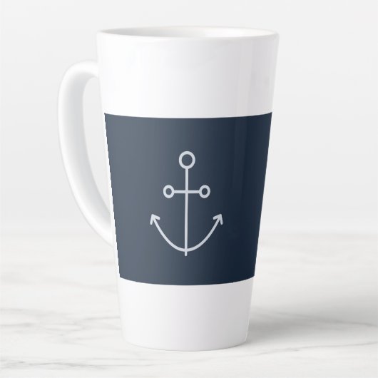 Navy Blue Nautical Minimal Anchor Latte Tasse (Linke Ecke)