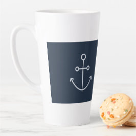 Navy Blue Nautical Minimal Anchor Latte Tasse