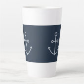 Navy Blue Nautical Minimal Anchor Latte Tasse (Vorderseite)
