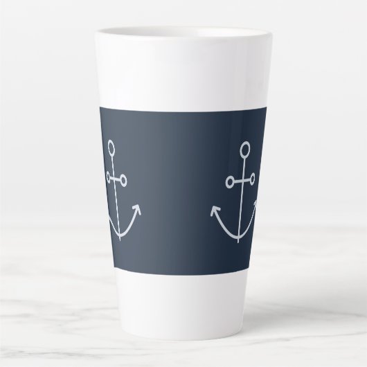 Navy Blue Nautical Minimal Anchor Latte Tasse (Vorderseite)