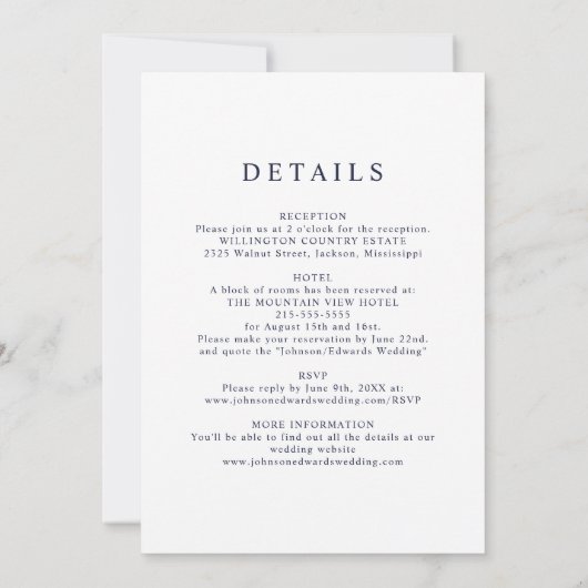 Navy Blue Nautical Minimalistisch Monogram Wedding Einladung (Rückseite)