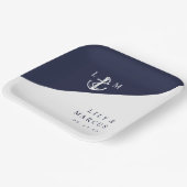 Navy Blue Nautical Minimalistisch Monogram Wedding Pappteller (Gewinkelt)