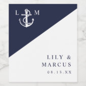 Navy Blue Nautical Modern Elegante Monogram Weddin Weinetikett (Einzelnes Label)
