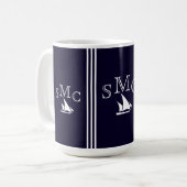 Navy Blue Nautical Monogram Sailboat Ceillampe Kaffeetasse (Vorderseite Links)