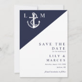 Navy Blue Nautical Monogram Wedding Foto Save The Date (Vorderseite)