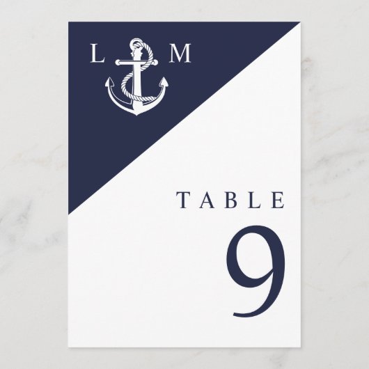 Navy Blue Nautical Monogram Wedding Tischnummer (Rückseite)
