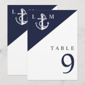 Navy Blue Nautical Monogram Wedding Tischnummer (Vorne/Hinten)