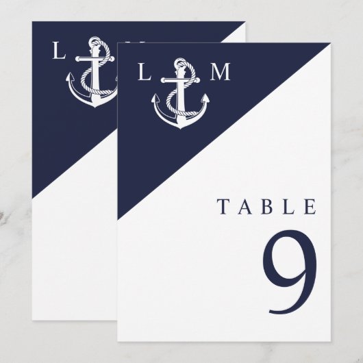 Navy Blue Nautical Monogram Wedding Tischnummer (Vorne/Hinten)