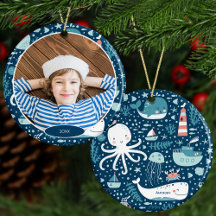 Navy Blue Nautical Ocean Boy Foto Weihnachten