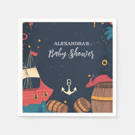 Navy Blue Nautical Pirate Baby Dusche Serviette (Vorderseite)