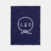 Navy Blue Nautical Rope and Anchor Mit Monogramm Fleecedecke (Vorderseite)