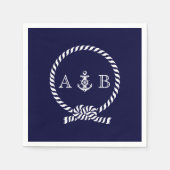 Navy Blue Nautical Rope and Anchor Mit Monogramm Serviette (Vorderseite)