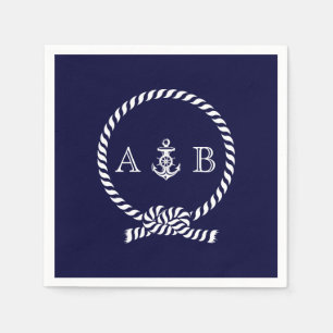 Navy Blue Nautical Rope and Anchor Mit Monogramm Serviette