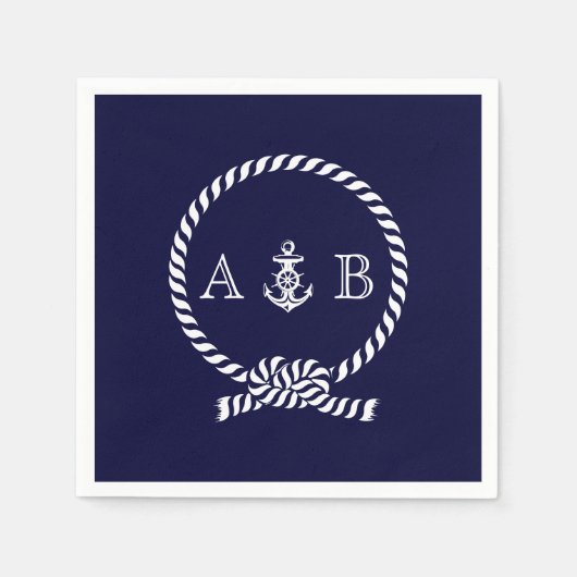 Navy Blue Nautical Rope and Anchor Mit Monogramm Serviette (Vorderseite)