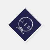 Navy Blue Nautical Rope and Anchor Mit Monogramm Serviette (Ecke)