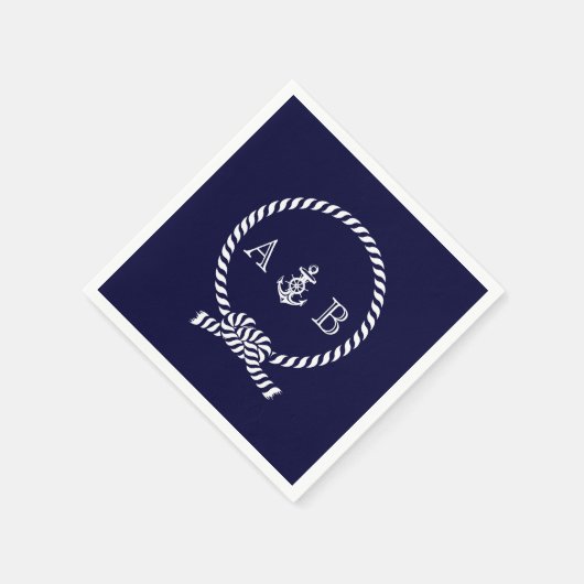 Navy Blue Nautical Rope and Anchor Mit Monogramm Serviette (Ecke)