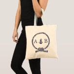 Navy Blue Nautical Rope and Anchor Mit Monogramm Tragetasche<br><div class="desc">Modernes und trendiges Design mit einer nautischen Seil- und Ankerillustrierung und kann mit Ihrem Monogramm,  Initialen,  Namen oder Text Ihrer Wahl personalisiert werden.</div>