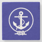 Navy Blue Nautical Rope and Anchor Steinuntersetzer (Vorderseite)