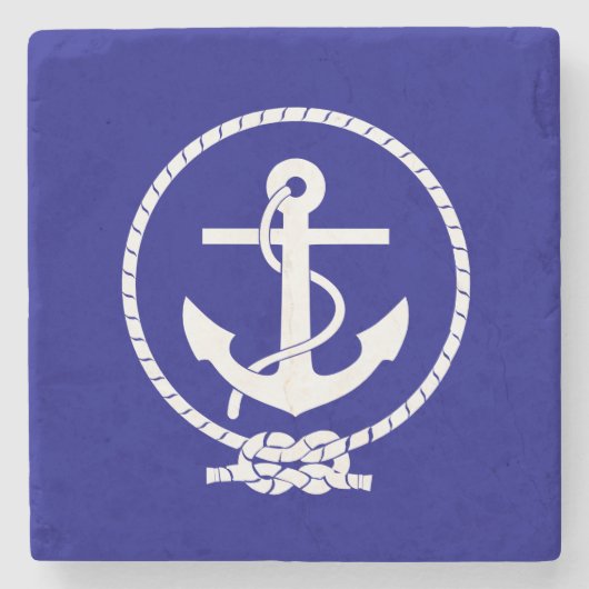Navy Blue Nautical Rope and Anchor Steinuntersetzer (Vorderseite)