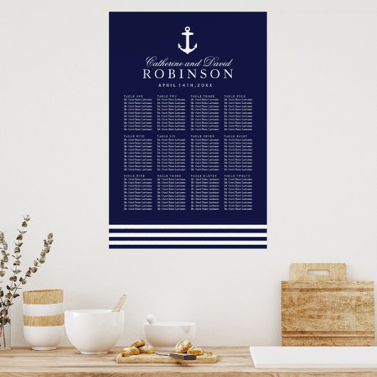 Navy Blue Nautical Seating Plan mit Anker Poster (Küche)