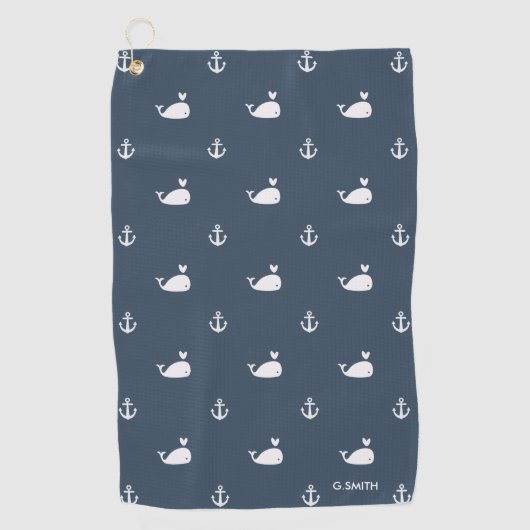 Navy Blue Nautical Theme Niedliches Walmuster Golfhandtuch (Vorderseite)
