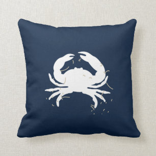 Navy Blue Nautical Throw Kissen mit weißer Krabbe