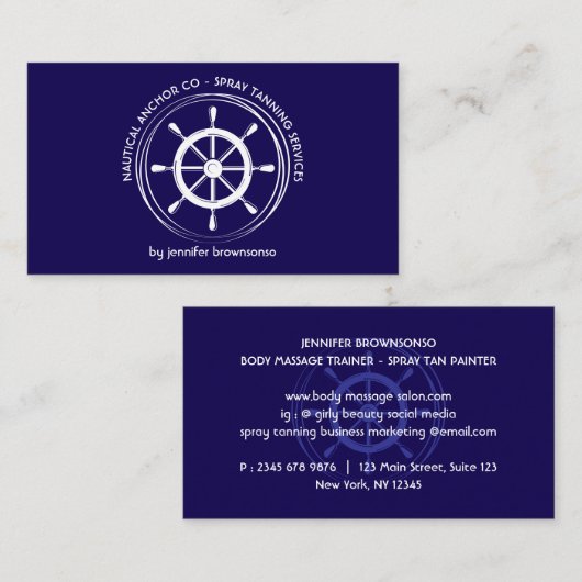 Navy Blue Nautical Visitenkarte (Vorne/Hinten)