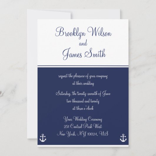 Navy Blue Nautical Wedding Einladungen (Vorderseite)