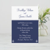 Navy Blue Nautical Wedding Einladungen (Stehend Vorderseite)
