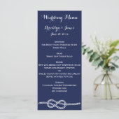 Navy Blue Nautical Wedding Menu Cards Knoten Menükarte (Stehend Vorderseite)