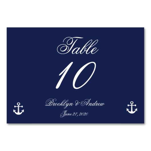 Navy Blue Nautical Wedding Platzkarten Tischnummer (Vorderseite)