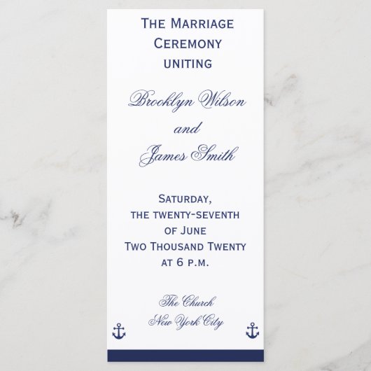 Navy Blue Nautical Wedding Programme (Vorderseite)