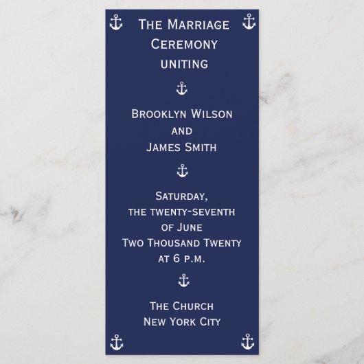 Navy Blue Nautical Wedding Programme (Vorderseite)