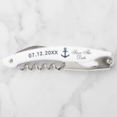 Navy Blue Nautical Wedding rettet das Datum Kellnermesser (Rückseite)