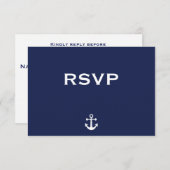 Navy Blue Nautical Wedding RSVP Card mit Anker (Vorne/Hinten)