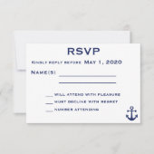 Navy Blue Nautical Wedding RSVP Card mit Anker (Vorderseite)