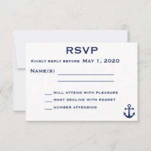 Navy Blue Nautical Wedding RSVP Card mit Anker