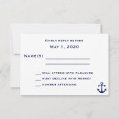 Navy Blue Nautical Wedding RSVP Card mit Anker Karte (Rückseite)