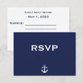 Navy Blue Nautical Wedding RSVP Card mit Anker Karte (Vorne/Hinten)